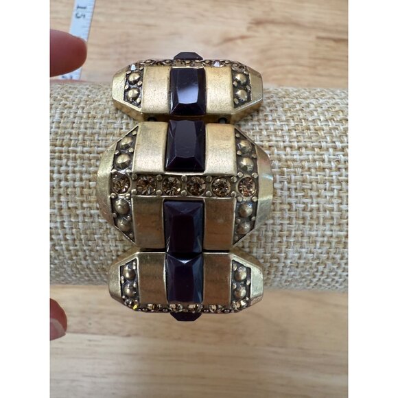 J Crew Gold-Tone Stretch Bracelet With Purple Faceted Stones & Rhinestones - Picture 4 of 7